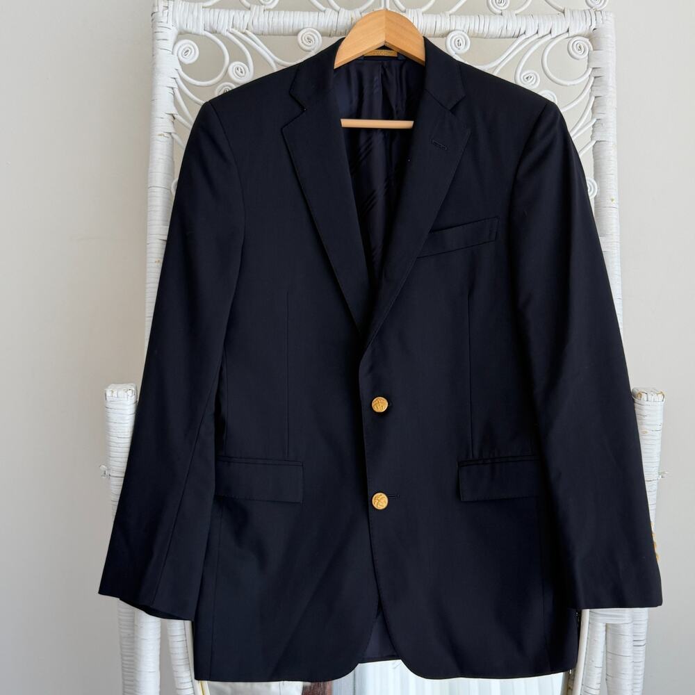 Brooks Brothers Blazer Mens 36R Navy Italian Wool Vitale 1818 Regent Gold Button